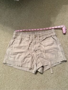 American Eagle Outfitters Beige Drawstring Linen-Blend Athletic Shorts